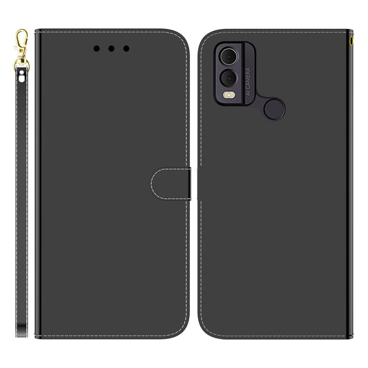 Mirror-Like Surface Phone Case for Nokia C22 , PU Leather Wallet Stand Protective Phone Cover