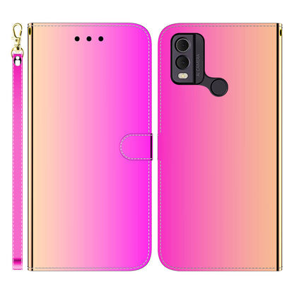 Mirror-Like Surface Phone Case for Nokia C22 , PU Leather Wallet Stand Protective Phone Cover