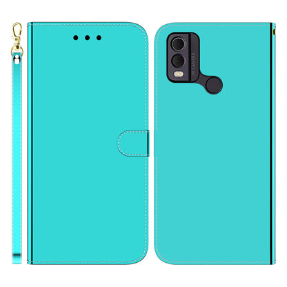 Mirror-Like Surface Phone Case for Nokia C22 , PU Leather Wallet Stand Protective Phone Cover