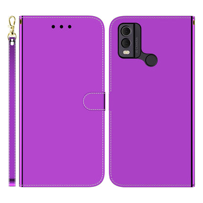Mirror-Like Surface Phone Case for Nokia C22 , PU Leather Wallet Stand Protective Phone Cover