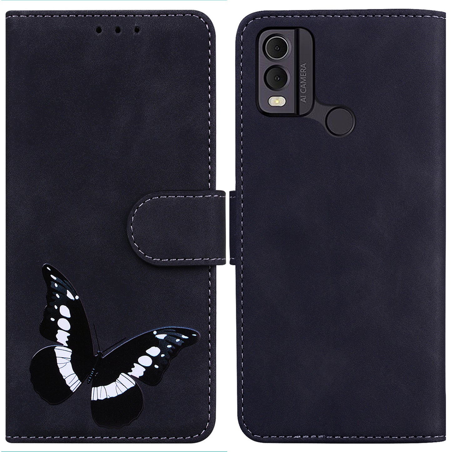 Skin-touch PU Leather Case for Nokia C22 Butterfly Printing Wallet Phone Stand Cover