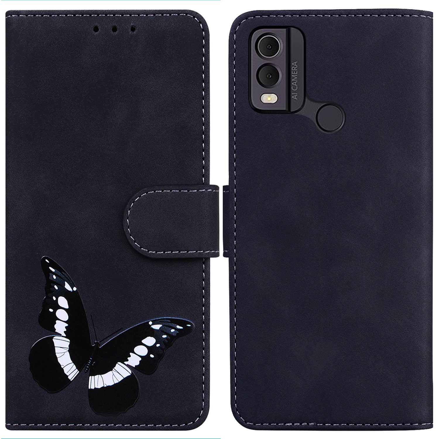 Skin-touch PU Leather Case for Nokia C22 Butterfly Printing Wallet Phone Stand Cover