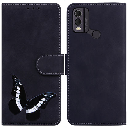 Skin-touch PU Leather Case for Nokia C22 Butterfly Printing Wallet Phone Stand Cover