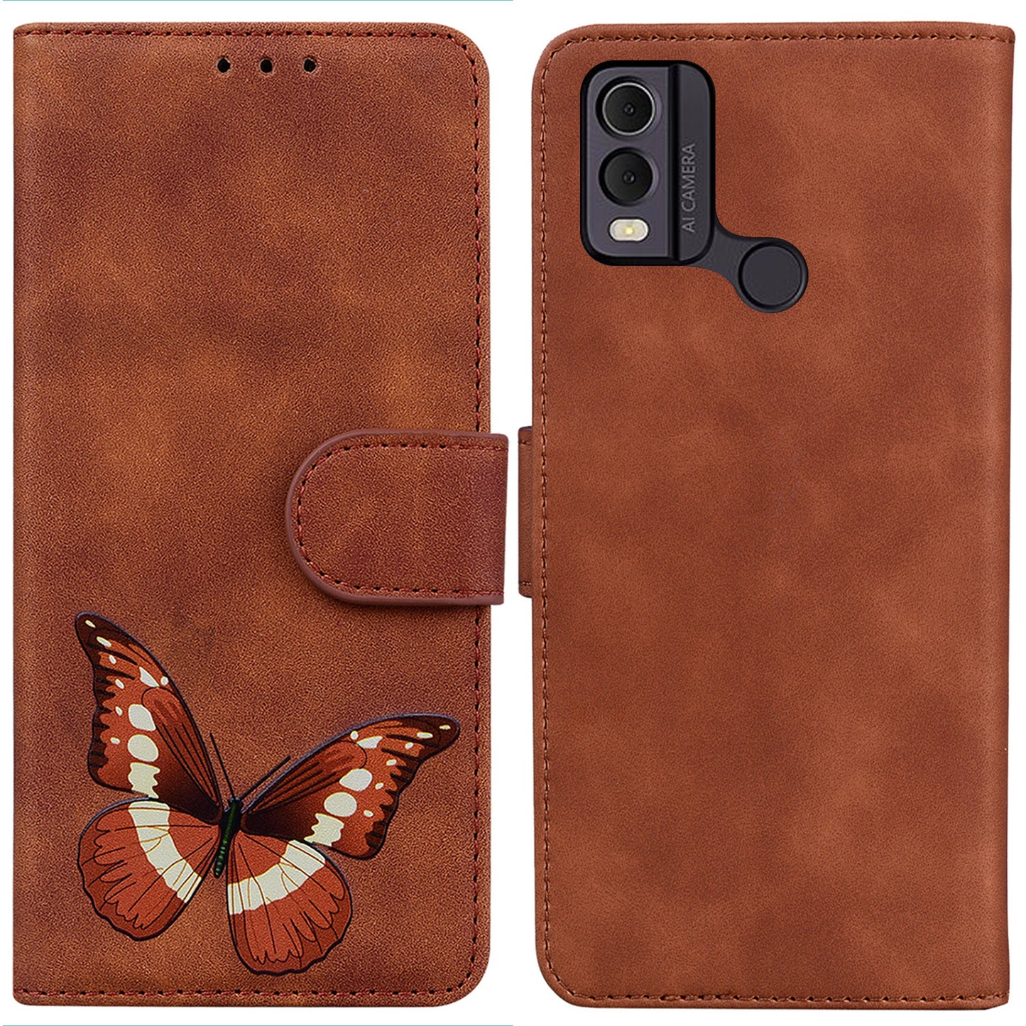 Skin-touch PU Leather Case for Nokia C22 Butterfly Printing Wallet Phone Stand Cover