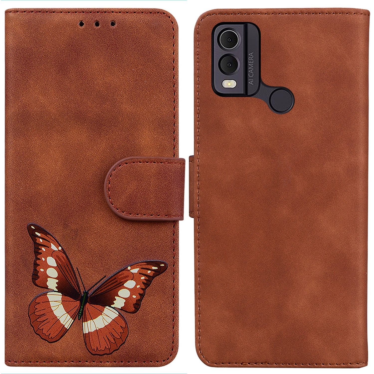 Skin-touch PU Leather Case for Nokia C22 Butterfly Printing Wallet Phone Stand Cover
