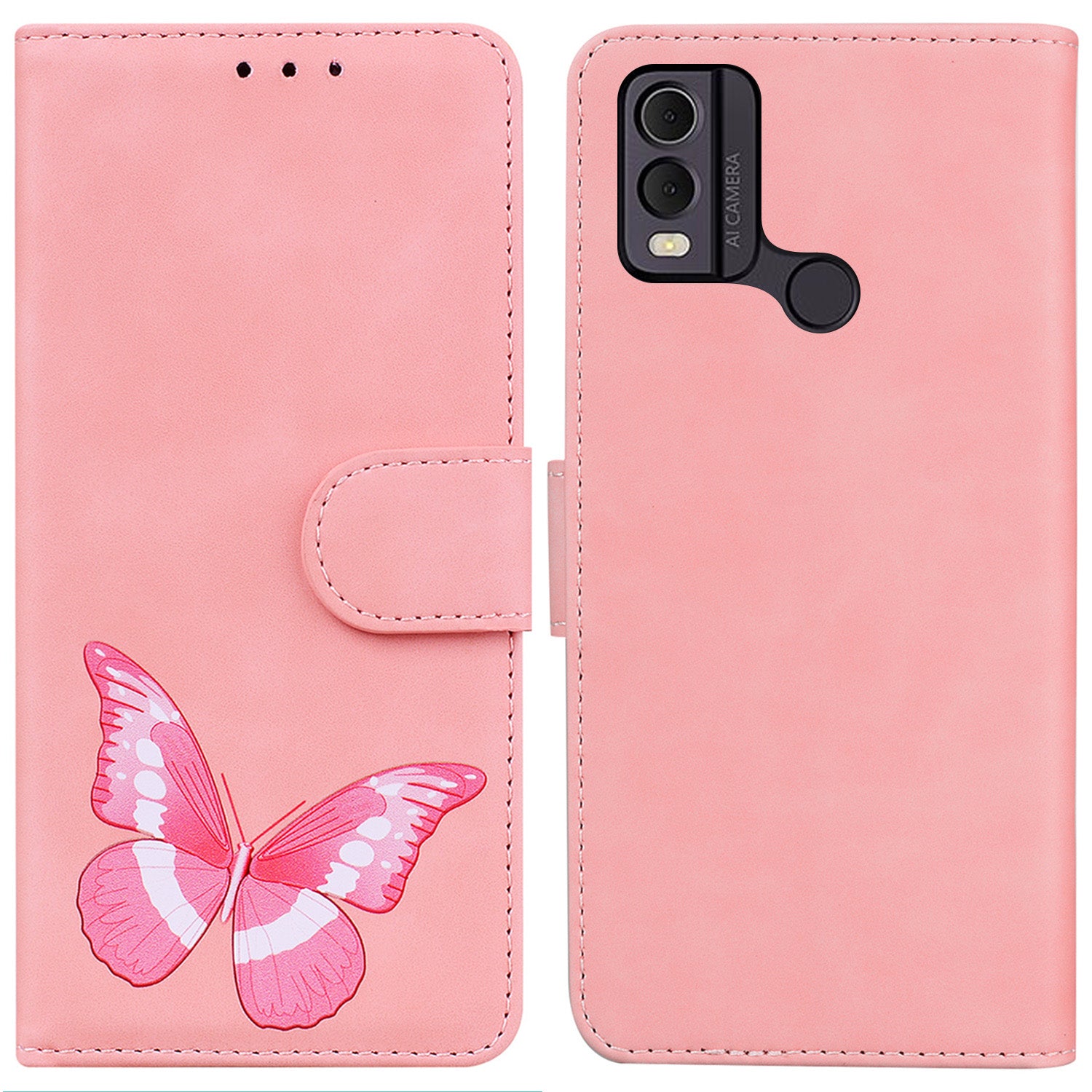 Skin-touch PU Leather Case for Nokia C22 Butterfly Printing Wallet Phone Stand Cover