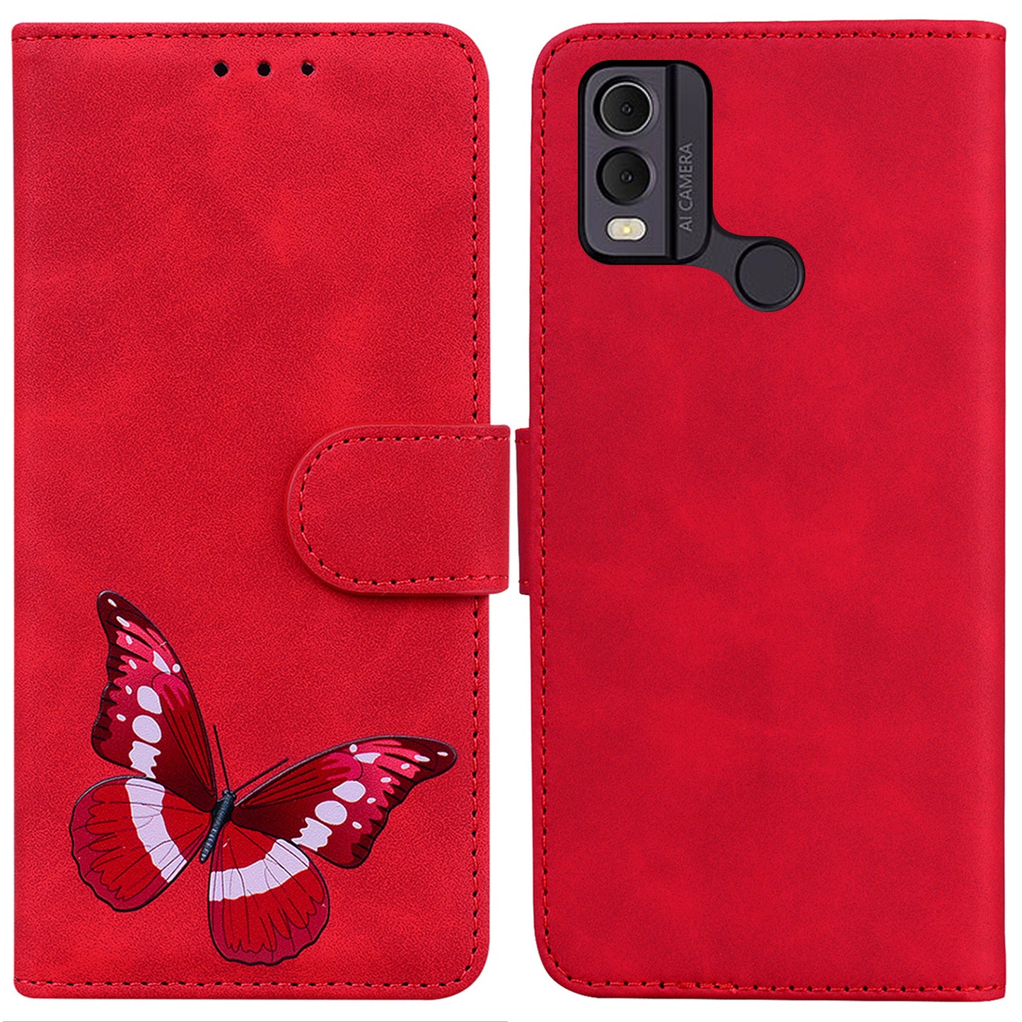 Skin-touch PU Leather Case for Nokia C22 Butterfly Printing Wallet Phone Stand Cover