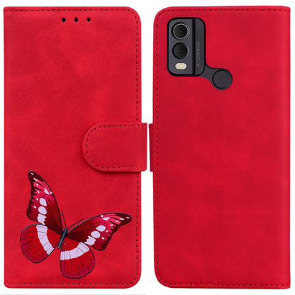 Skin-touch PU Leather Case for Nokia C22 Butterfly Printing Wallet Phone Stand Cover
