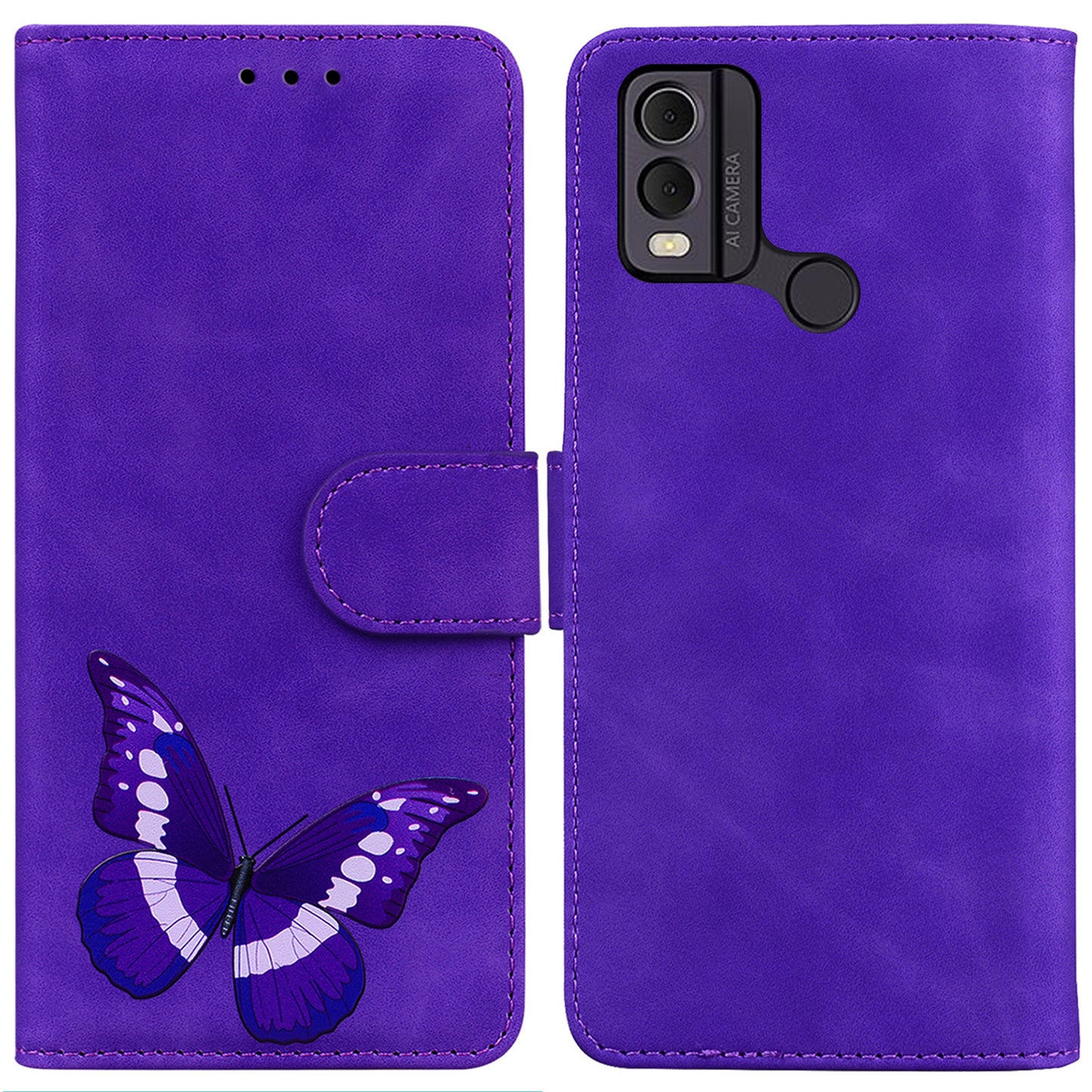 Skin-touch PU Leather Case for Nokia C22 Butterfly Printing Wallet Phone Stand Cover