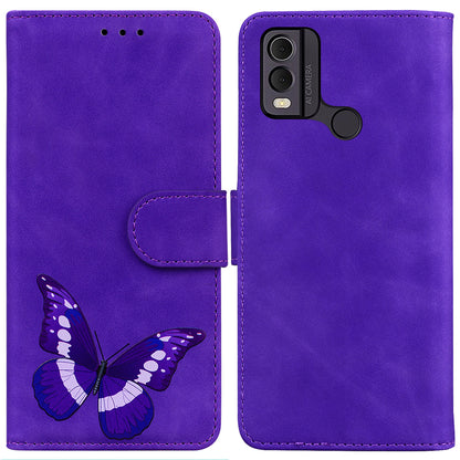 Skin-touch PU Leather Case for Nokia C22 Butterfly Printing Wallet Phone Stand Cover
