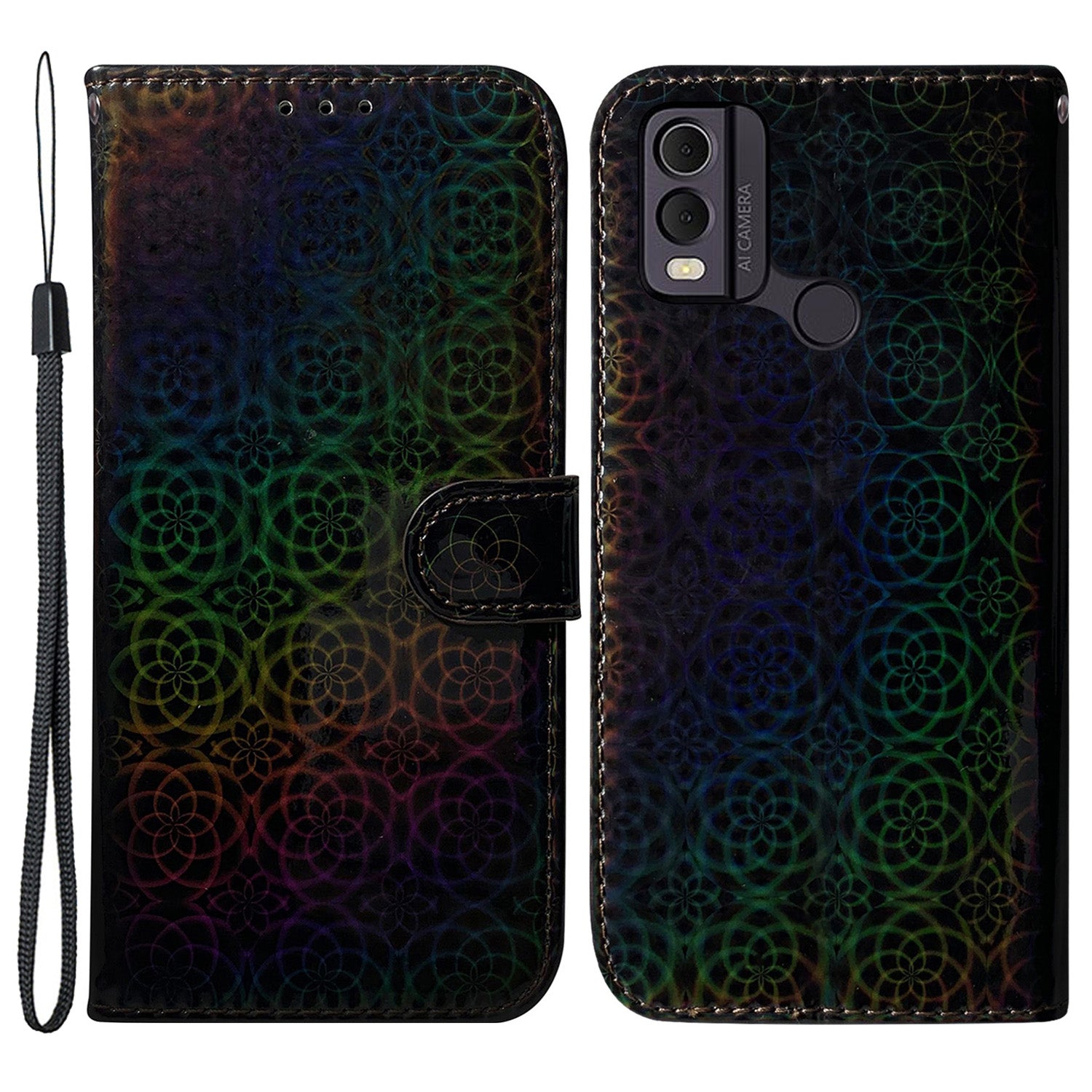 Dazzling Flower Pattern Leather Phone Case for Nokia C22 , Stand Wallet Smartphone Cover