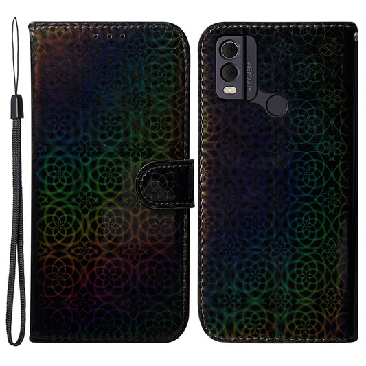 Dazzling Flower Pattern Leather Phone Case for Nokia C22 , Stand Wallet Smartphone Cover