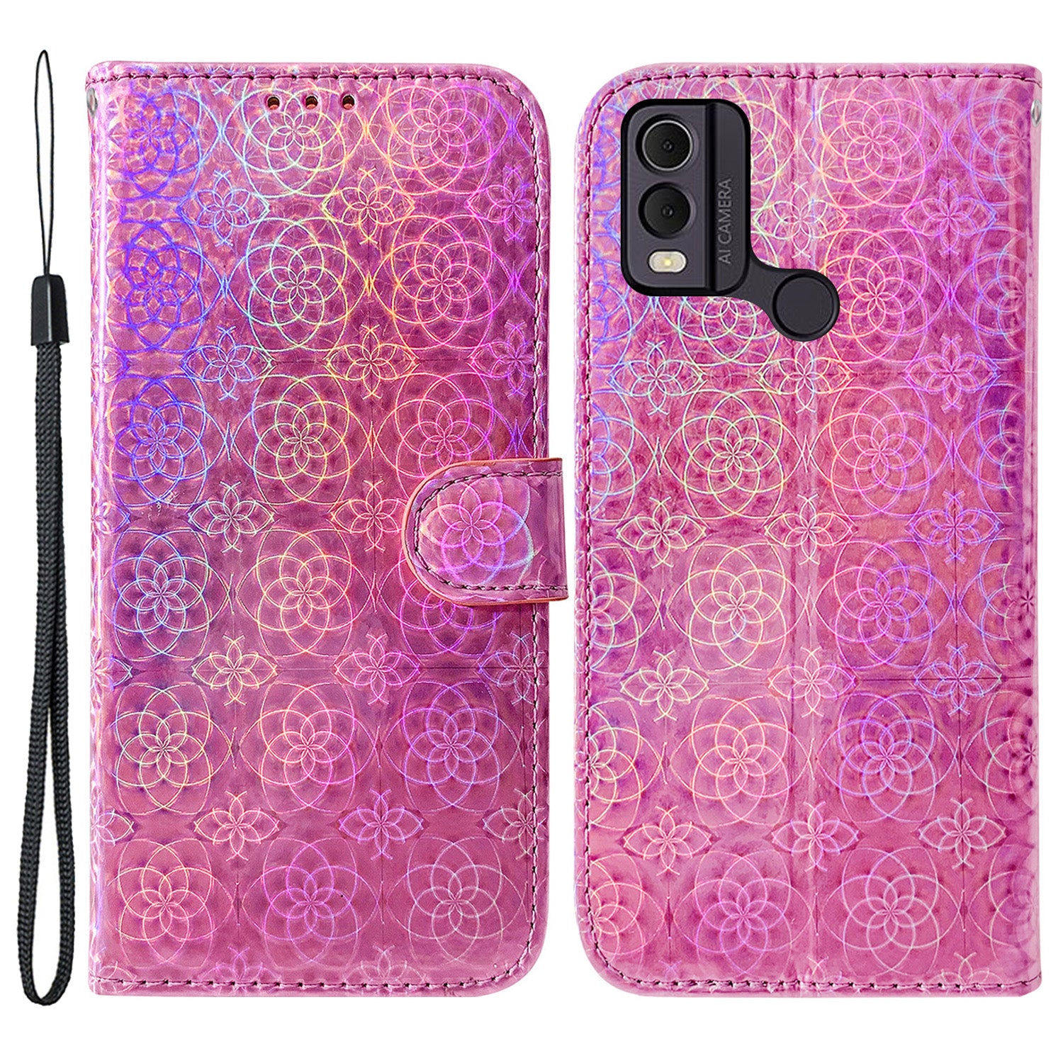 Dazzling Flower Pattern Leather Phone Case for Nokia C22 , Stand Wallet Smartphone Cover