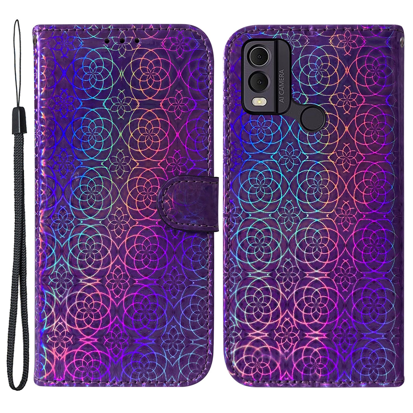 Dazzling Flower Pattern Leather Phone Case for Nokia C22 , Stand Wallet Smartphone Cover