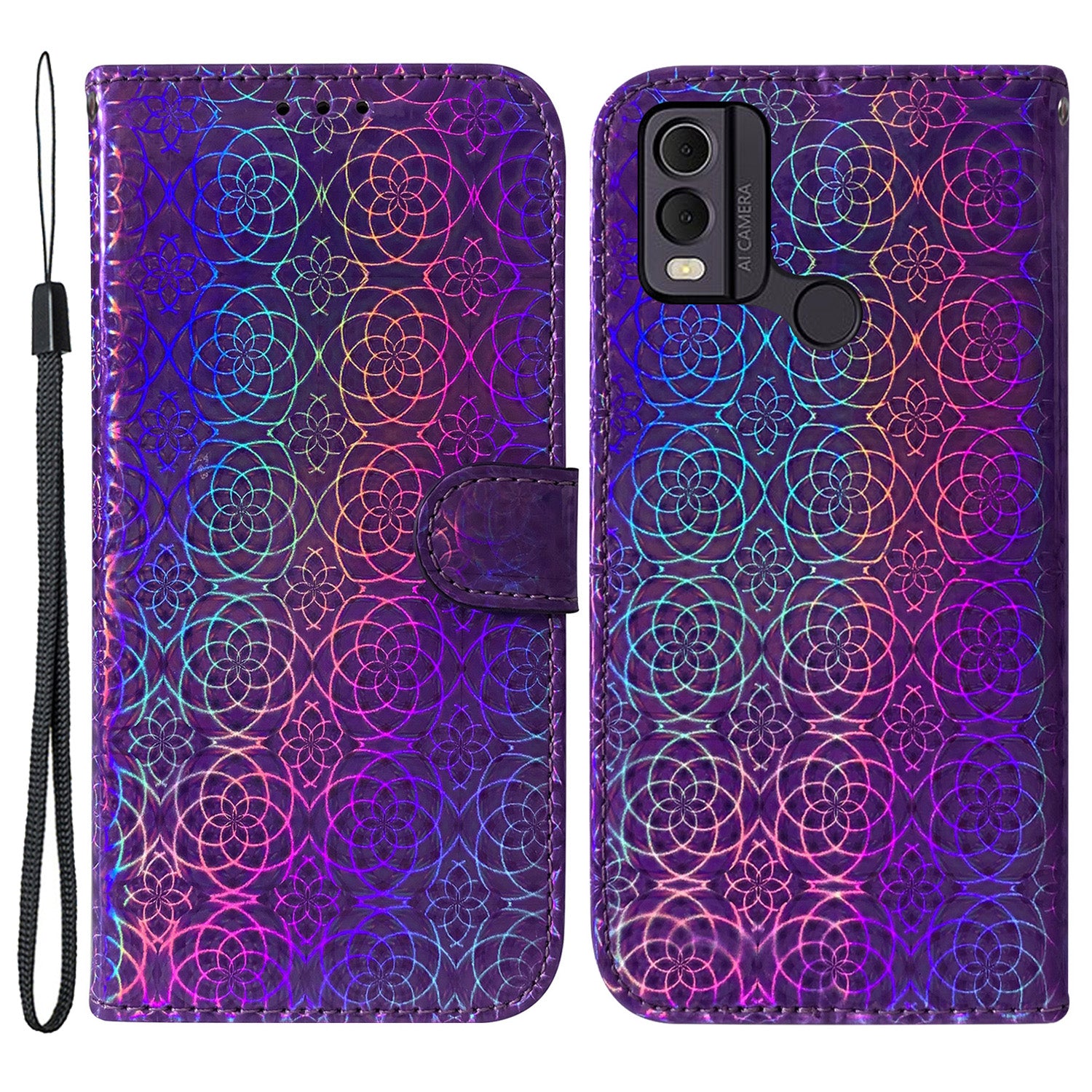 Dazzling Flower Pattern Leather Phone Case for Nokia C22 , Stand Wallet Smartphone Cover