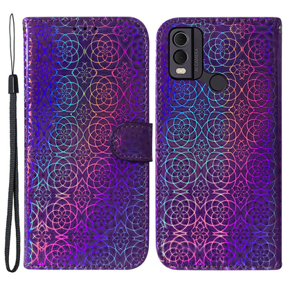 Dazzling Flower Pattern Leather Phone Case for Nokia C22 , Stand Wallet Smartphone Cover