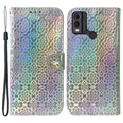 Dazzling Flower Pattern Leather Phone Case for Nokia C22 , Stand Wallet Smartphone Cover