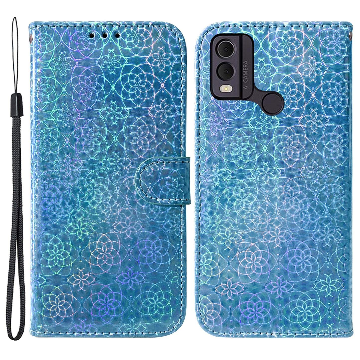 Dazzling Flower Pattern Leather Phone Case for Nokia C22 , Stand Wallet Smartphone Cover