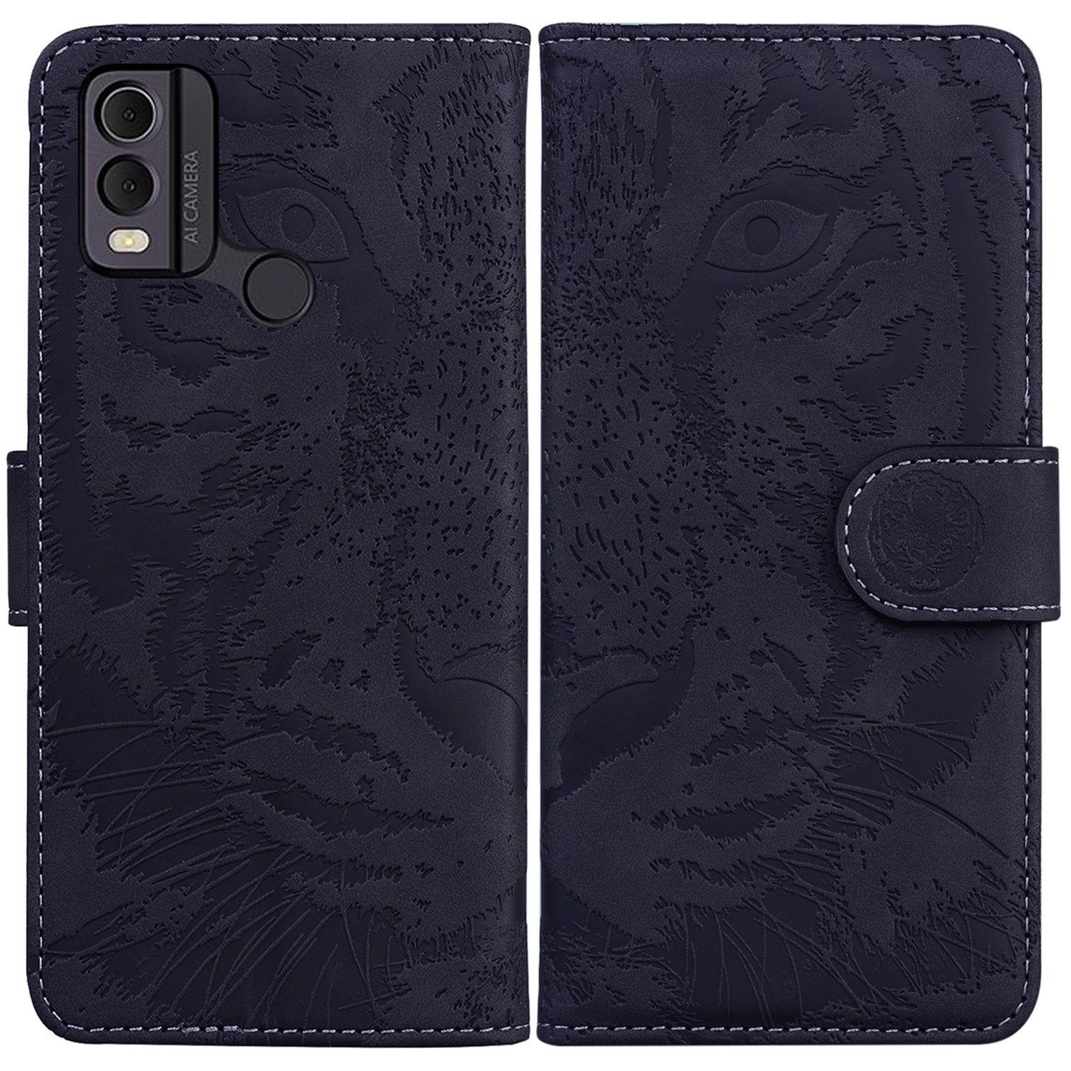 For Nokia C22 PU Leather Case Wallet Stand Shell Tiger Imprinted Pattern Phone Cover