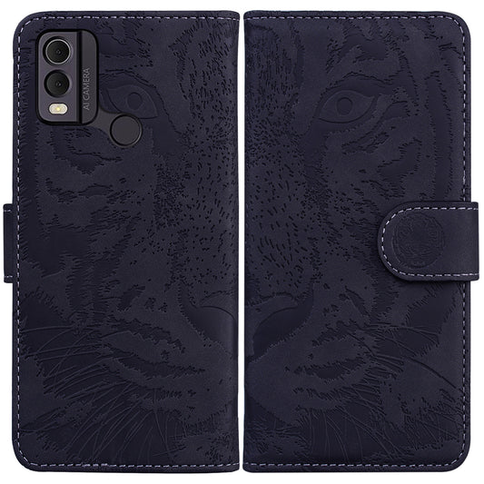 For Nokia C22 PU Leather Case Wallet Stand Shell Tiger Imprinted Pattern Phone Cover