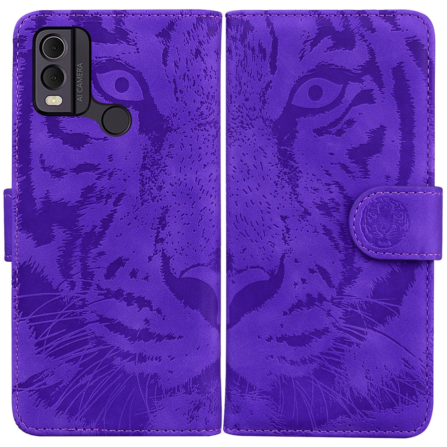 For Nokia C22 PU Leather Case Wallet Stand Shell Tiger Imprinted Pattern Phone Cover