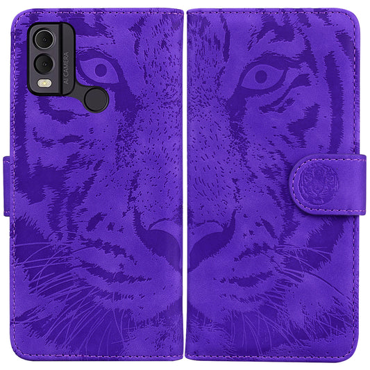 For Nokia C22 PU Leather Case Wallet Stand Shell Tiger Imprinted Pattern Phone Cover