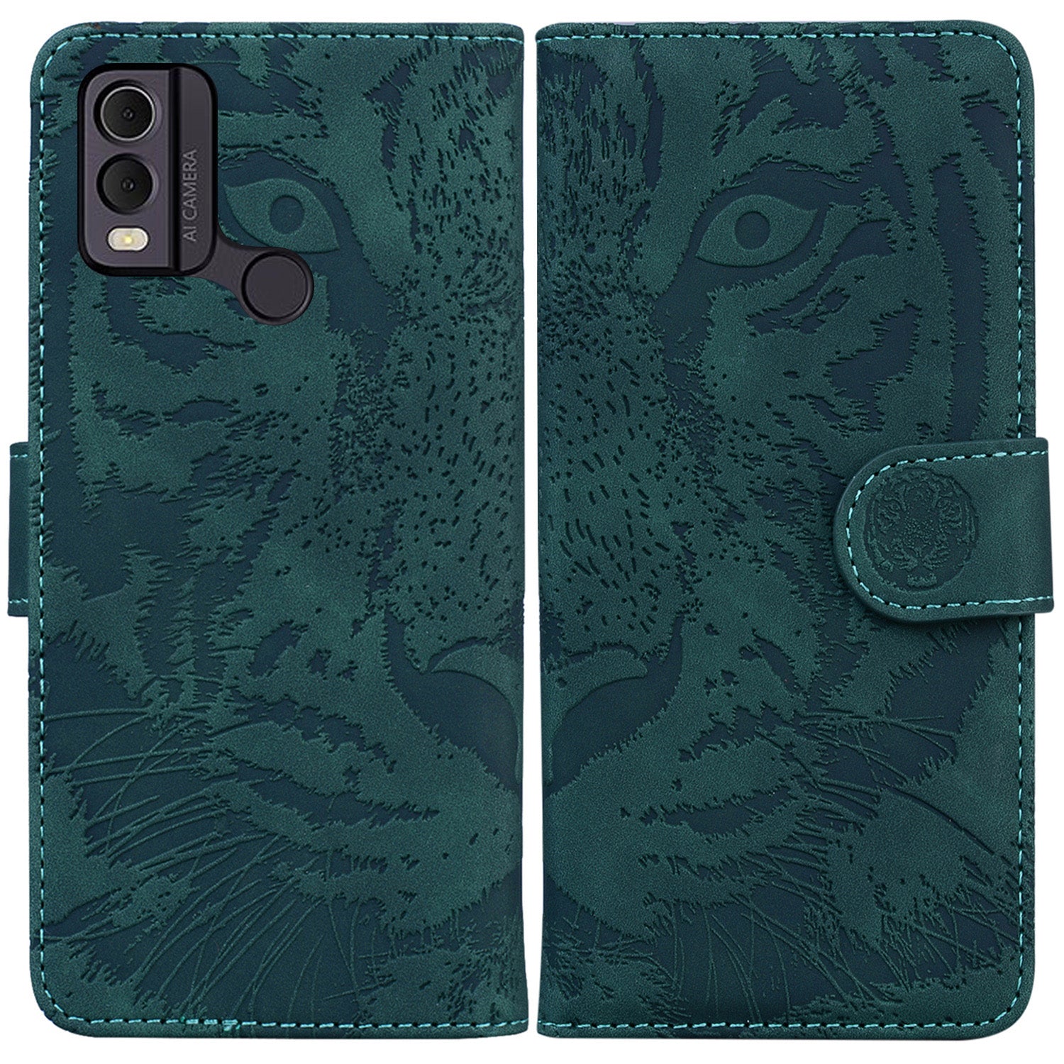 For Nokia C22 PU Leather Case Wallet Stand Shell Tiger Imprinted Pattern Phone Cover