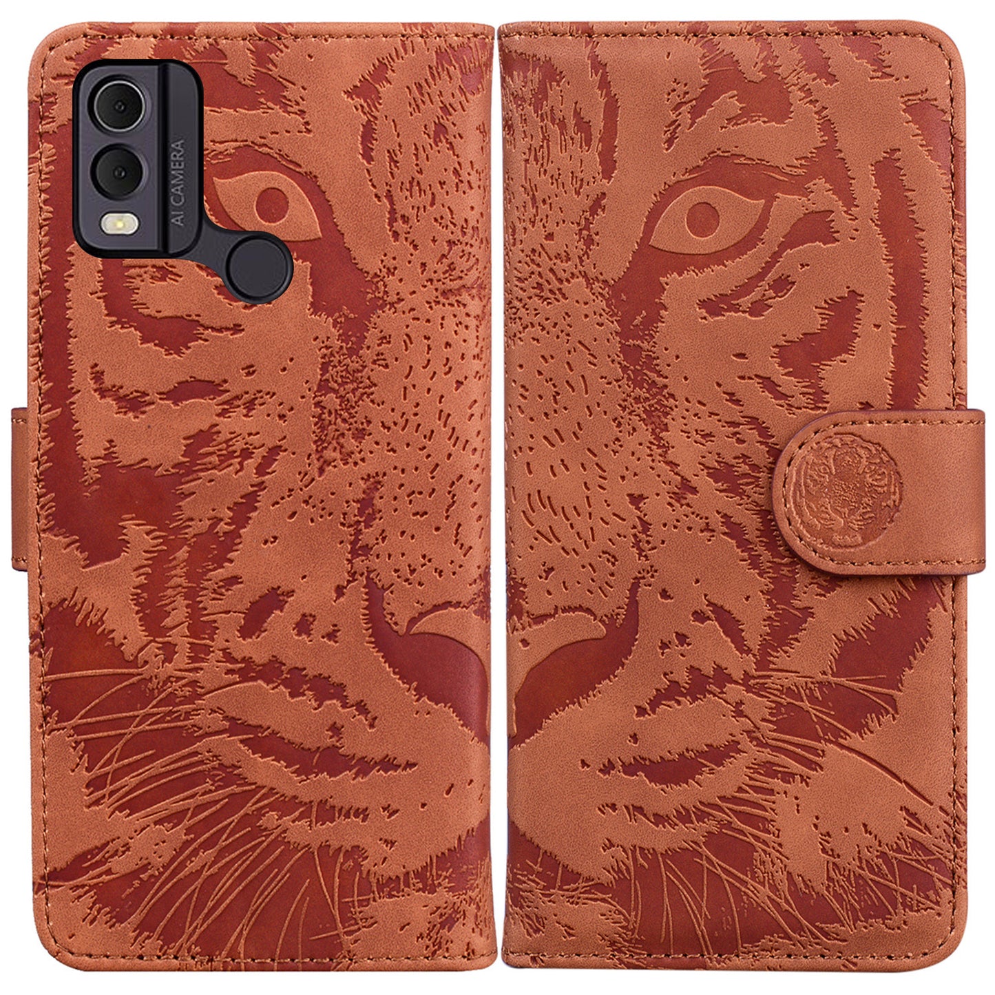 For Nokia C22 PU Leather Case Wallet Stand Shell Tiger Imprinted Pattern Phone Cover