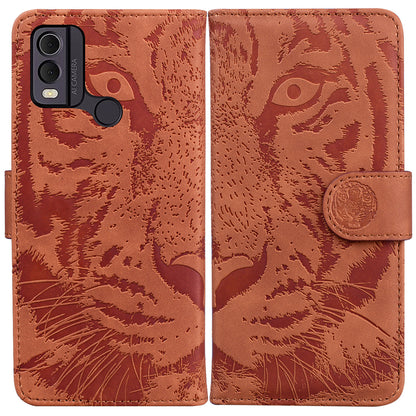 For Nokia C22 PU Leather Case Wallet Stand Shell Tiger Imprinted Pattern Phone Cover