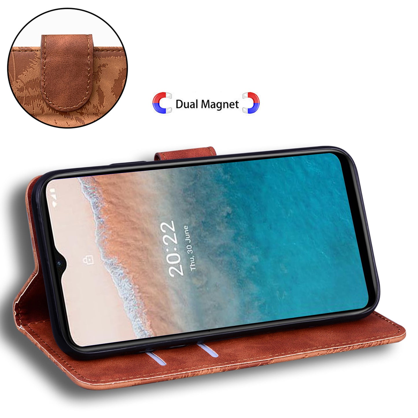 For Nokia C22 PU Leather Case Wallet Stand Shell Tiger Imprinted Pattern Phone Cover