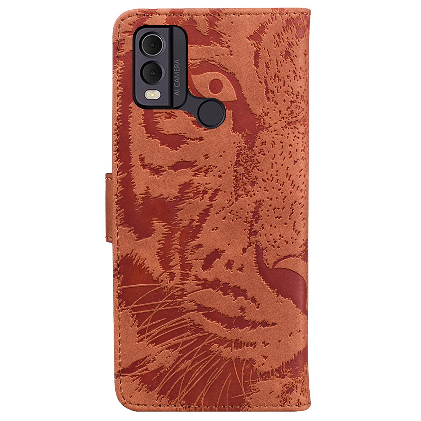 For Nokia C22 PU Leather Case Wallet Stand Shell Tiger Imprinted Pattern Phone Cover