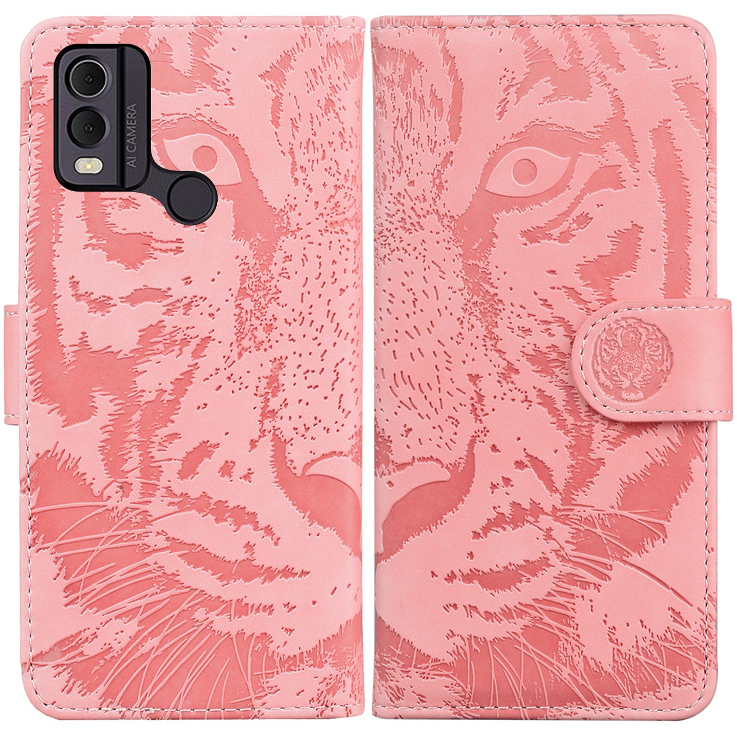 For Nokia C22 PU Leather Case Wallet Stand Shell Tiger Imprinted Pattern Phone Cover