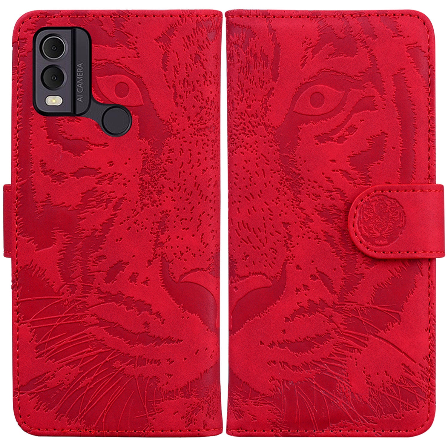 For Nokia C22 PU Leather Case Wallet Stand Shell Tiger Imprinted Pattern Phone Cover