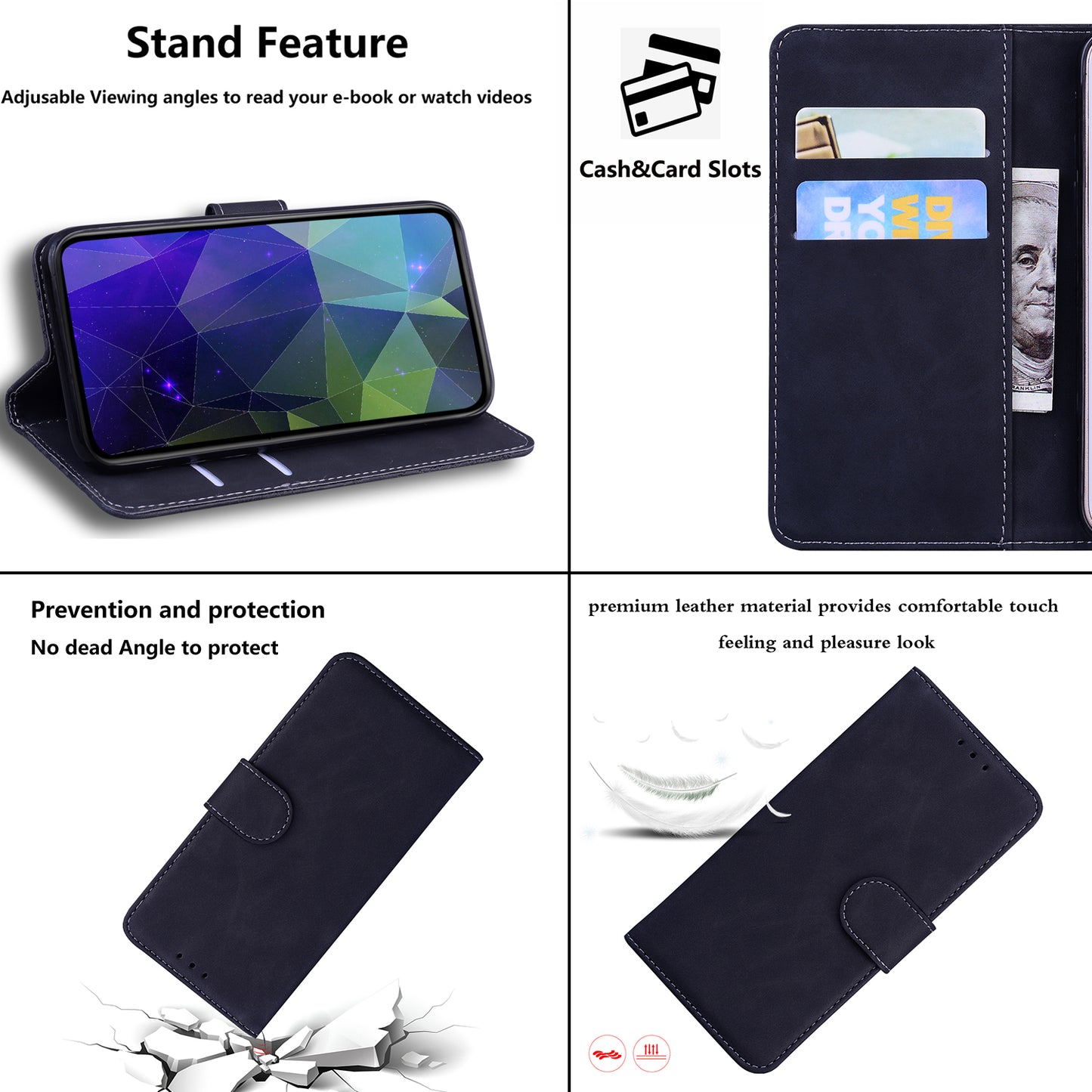 PU Leather Wallet Stand Case for Nokia C22 , Solid Color Anti-scratch Phone Cover