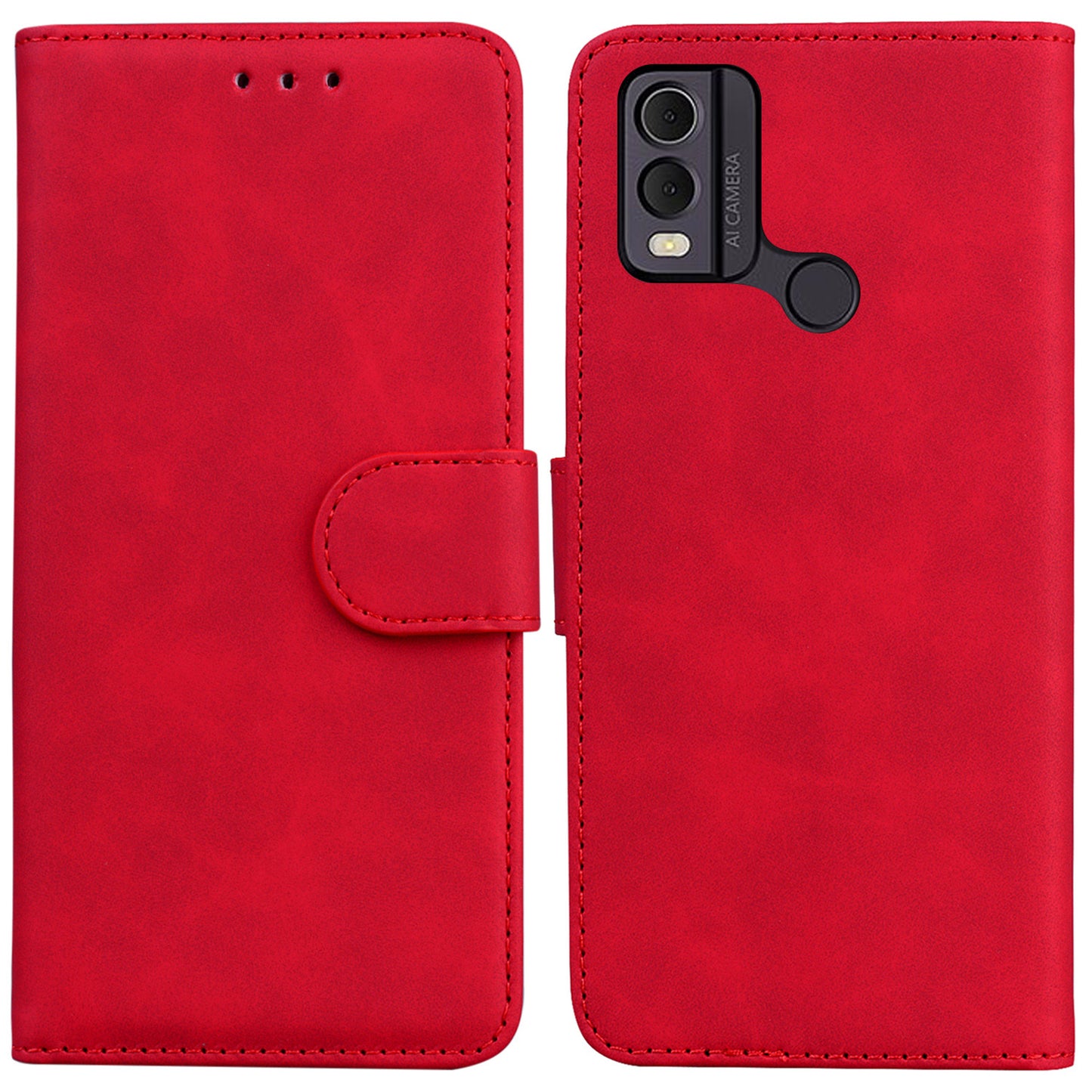 PU Leather Wallet Stand Case for Nokia C22 , Solid Color Anti-scratch Phone Cover