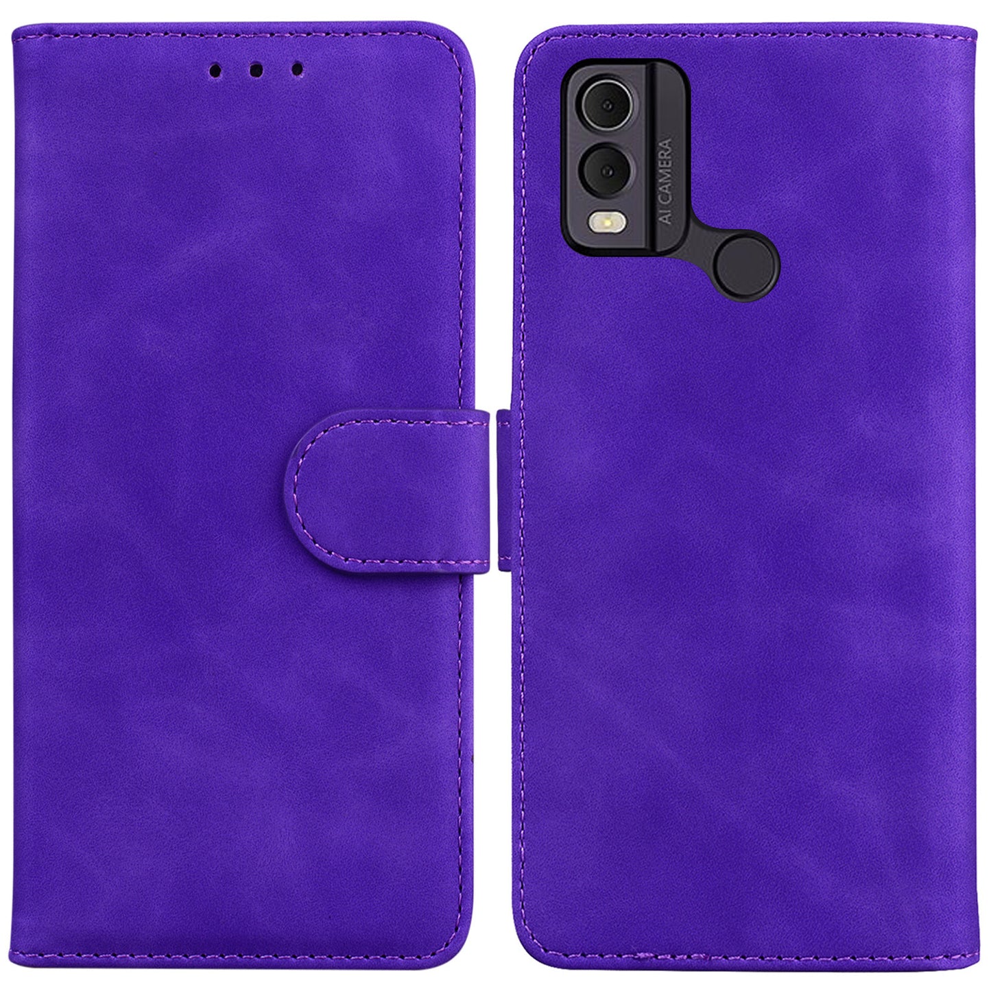 PU Leather Wallet Stand Case for Nokia C22 , Solid Color Anti-scratch Phone Cover