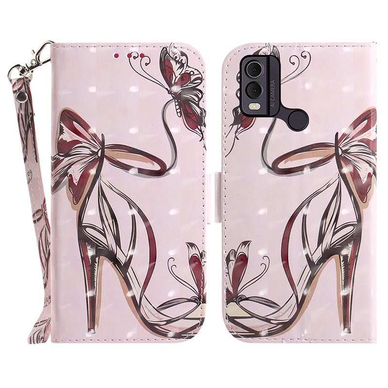 Pattern Printed PU Leather Phone Cover for Nokia C22 Anti-Scratch Wallet Phone Case with Strap