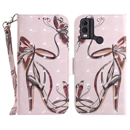 Pattern Printed PU Leather Phone Cover for Nokia C22 Anti-Scratch Wallet Phone Case with Strap