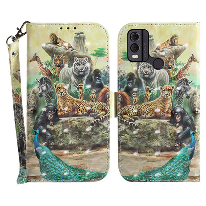 Pattern Printed PU Leather Phone Cover for Nokia C22 Anti-Scratch Wallet Phone Case with Strap