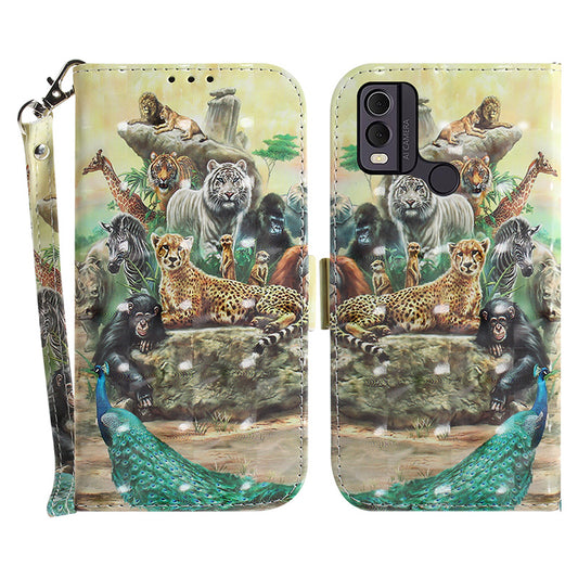 Pattern Printed PU Leather Phone Cover for Nokia C22 Anti-Scratch Wallet Phone Case with Strap