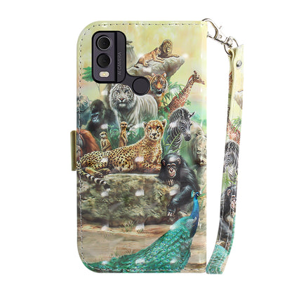 Pattern Printed PU Leather Phone Cover for Nokia C22 Anti-Scratch Wallet Phone Case with Strap