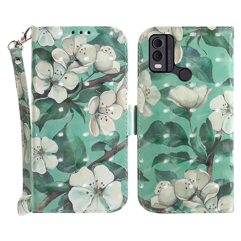 Pattern Printed PU Leather Phone Cover for Nokia C22 Anti-Scratch Wallet Phone Case with Strap