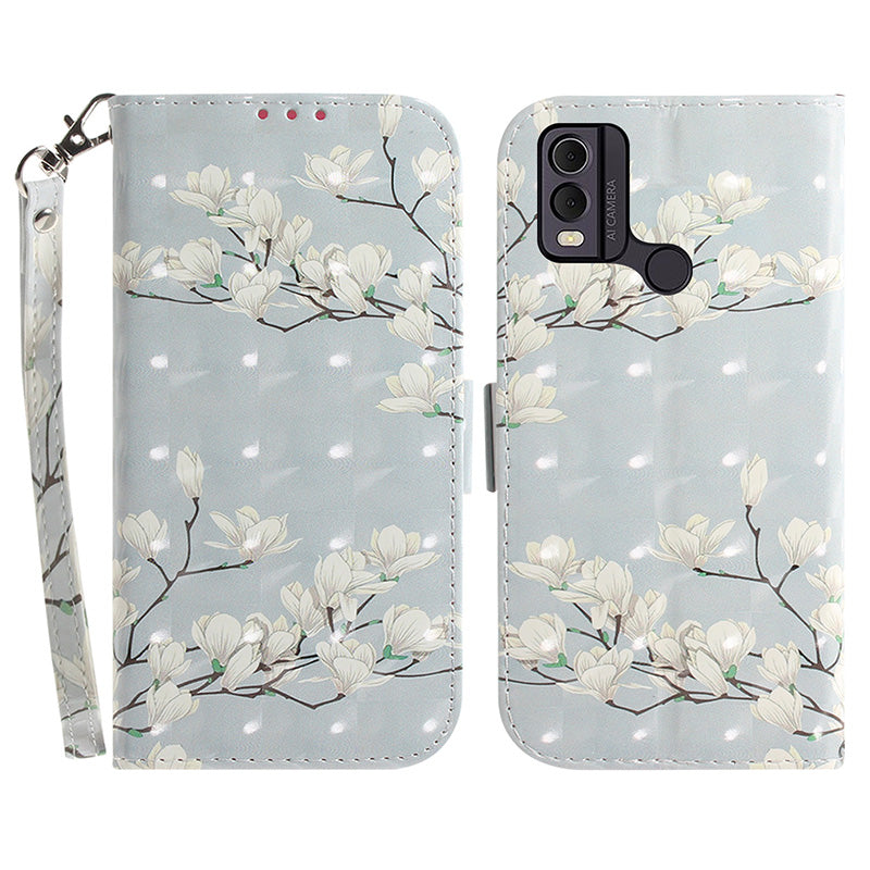 Pattern Printed PU Leather Phone Cover for Nokia C22 Anti-Scratch Wallet Phone Case with Strap