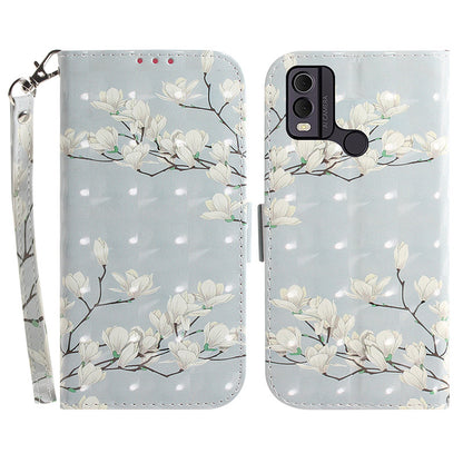 Pattern Printed PU Leather Phone Cover for Nokia C22 Anti-Scratch Wallet Phone Case with Strap