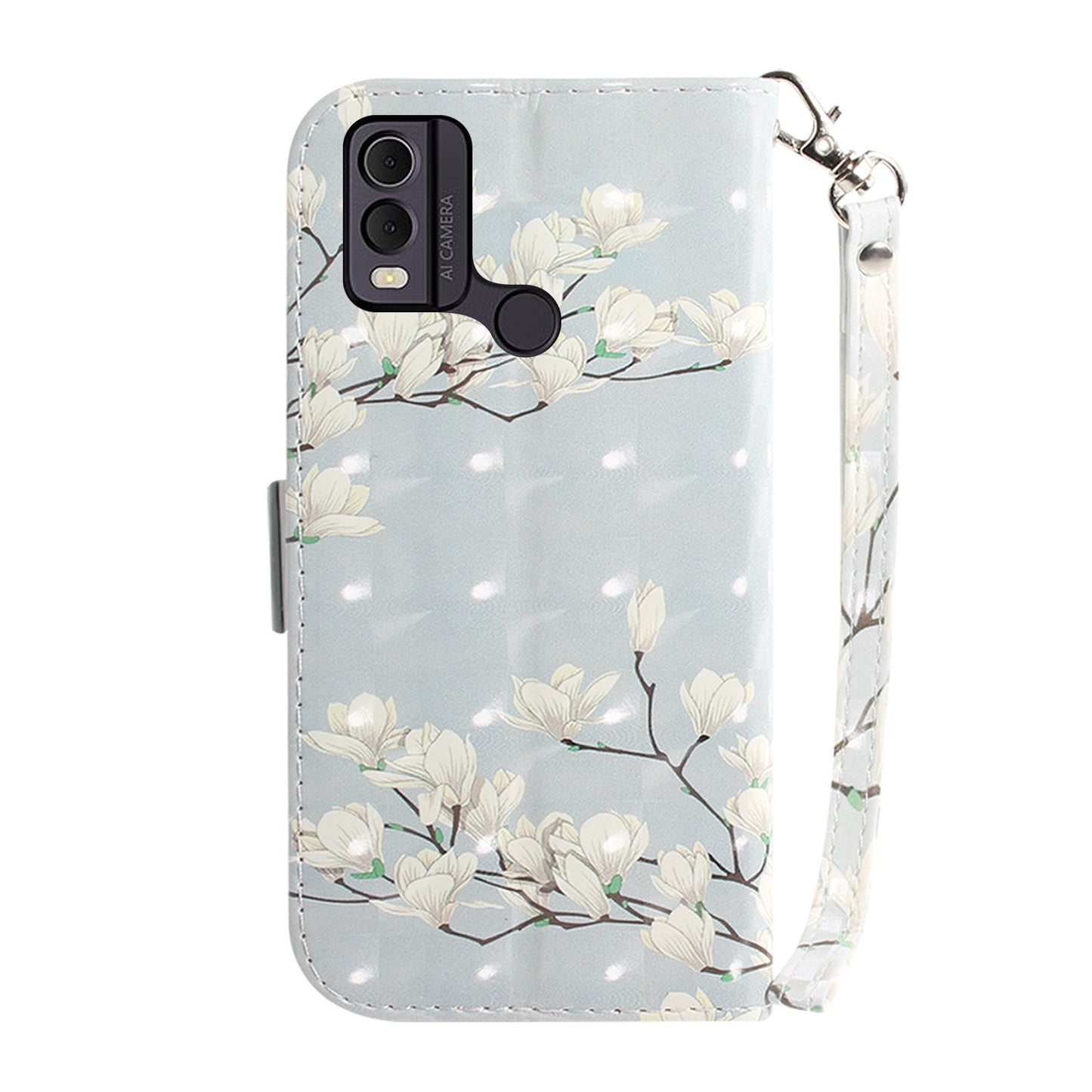 Pattern Printed PU Leather Phone Cover for Nokia C22 Anti-Scratch Wallet Phone Case with Strap