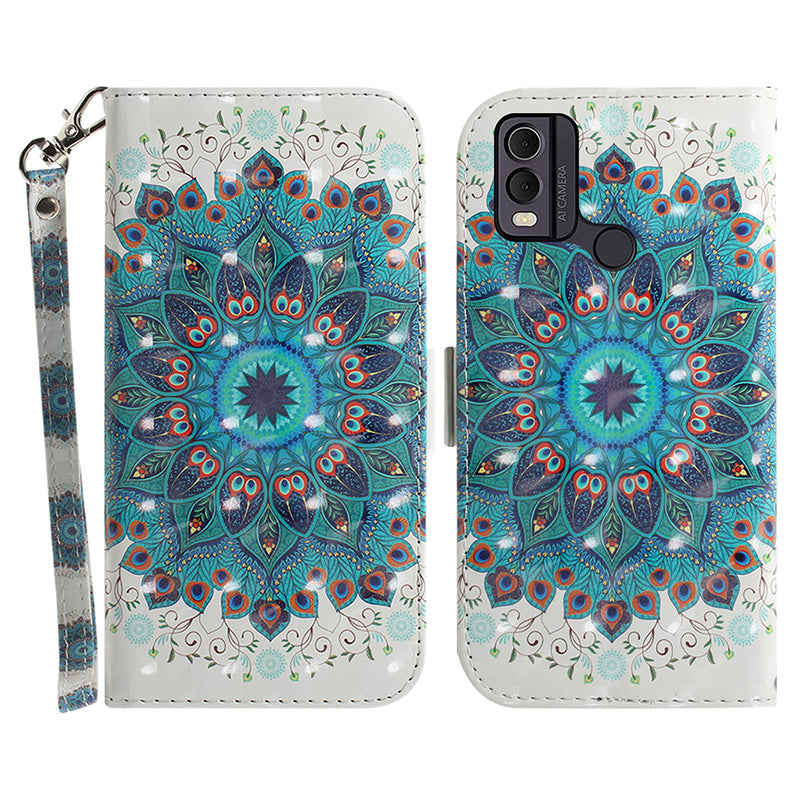 Pattern Printed PU Leather Phone Cover for Nokia C22 Anti-Scratch Wallet Phone Case with Strap