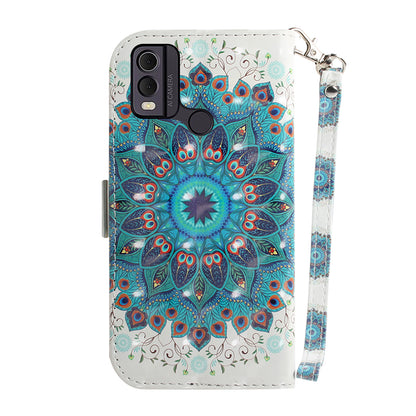 Pattern Printed PU Leather Phone Cover for Nokia C22 Anti-Scratch Wallet Phone Case with Strap