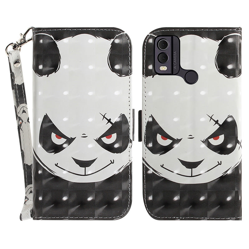 Pattern Printed PU Leather Phone Cover for Nokia C22 Anti-Scratch Wallet Phone Case with Strap