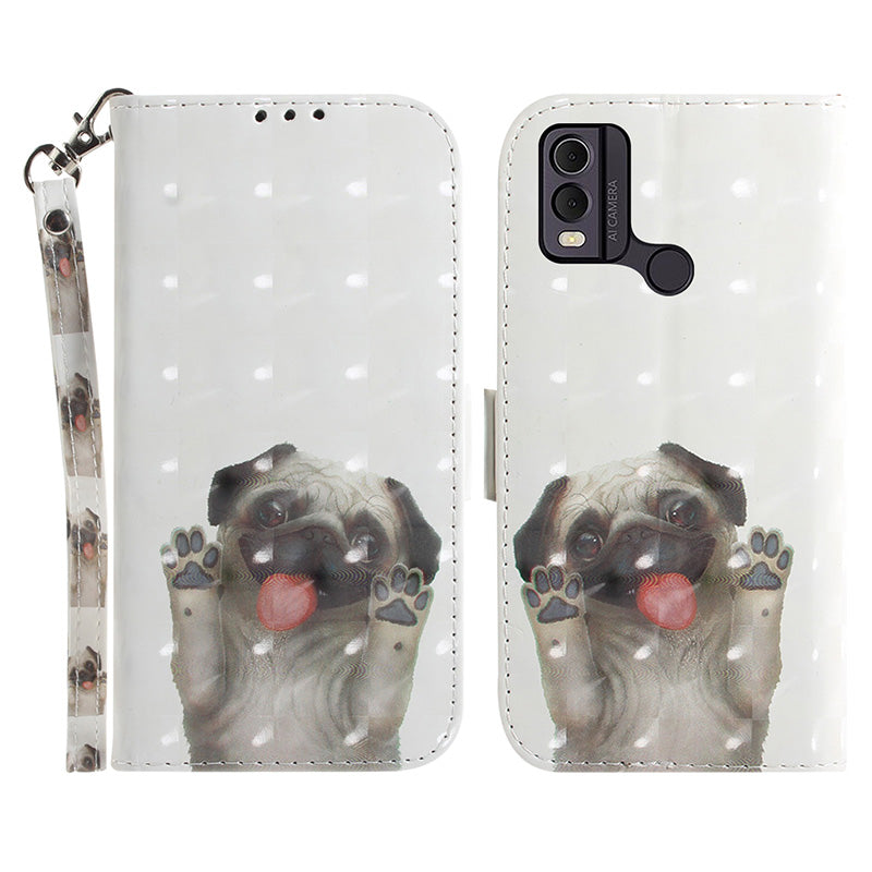 Pattern Printed PU Leather Phone Cover for Nokia C22 Anti-Scratch Wallet Phone Case with Strap