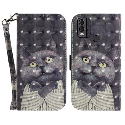Pattern Printed PU Leather Phone Cover for Nokia C22 Anti-Scratch Wallet Phone Case with Strap